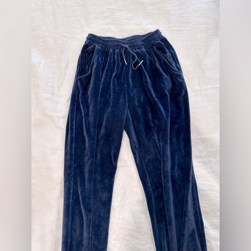Womens Velvet Navy Blue Drawstring Joggers - size M